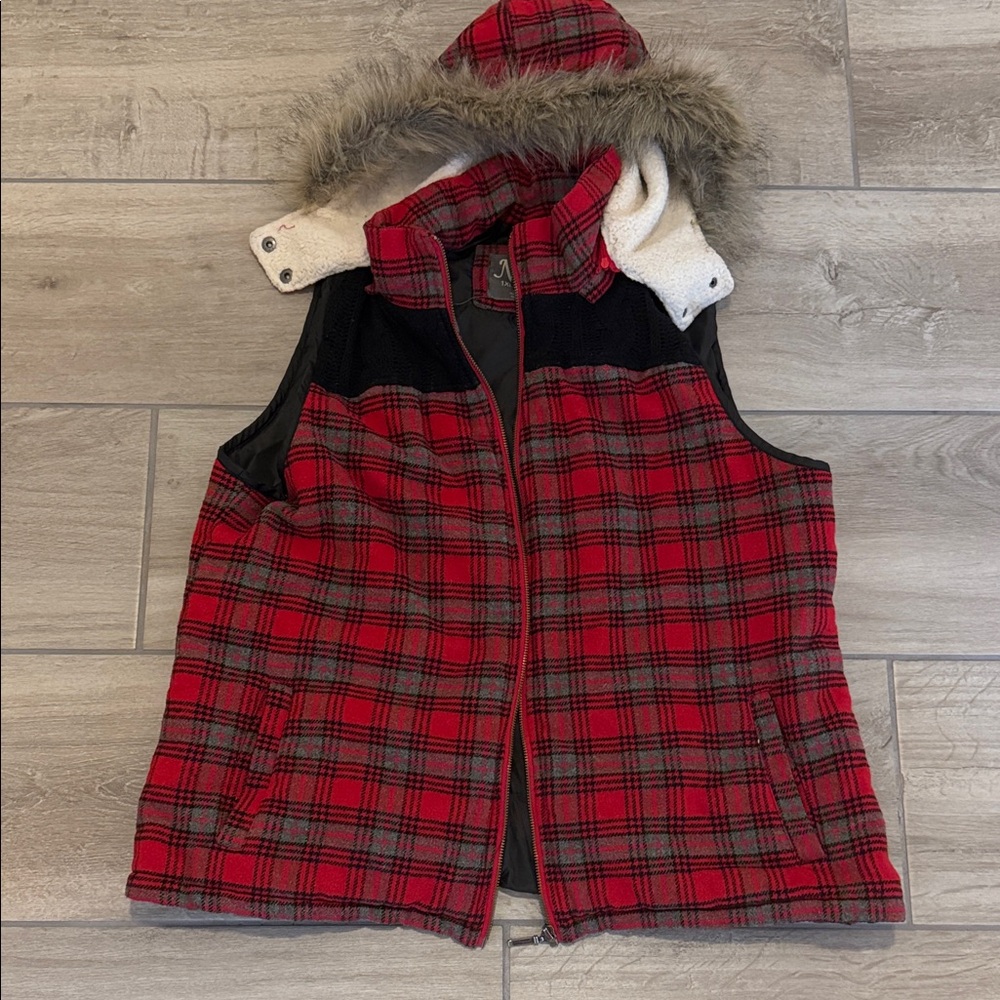 Natural Reflections Red Plaid Hooded Vest
